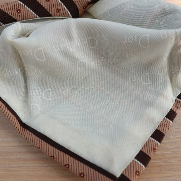 Christian Dior Neck Tie Mens Brown Striped Silk Logo Initial Flower Rustic Short - Picture 8 of 10
